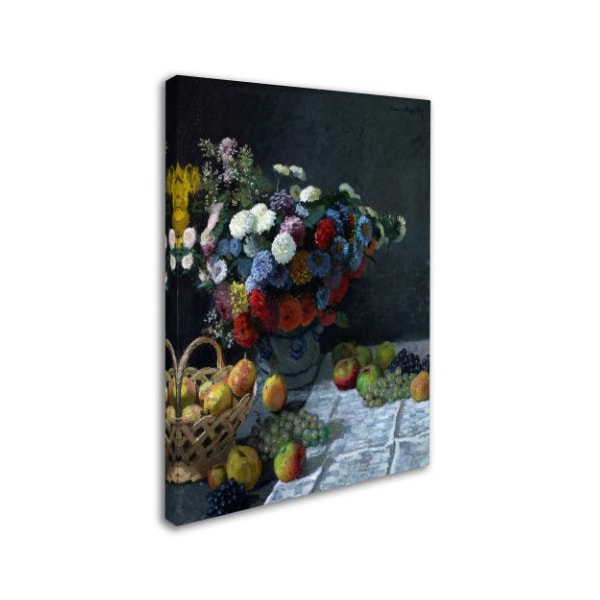 Monet 'Still Life With Flowers And Fruit' Canvas Art,35x47